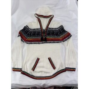 Albinaas Alpaca‎ Soft wool Peruvian Hooded Sweater ivory & multicolor Details